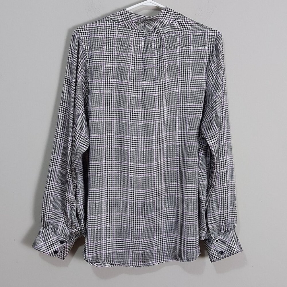 Torrid Plaid Studio Bubble Satin Bow-Tie Blouse Plus Size 1X Chic Career Casual - Picture 3 of 7